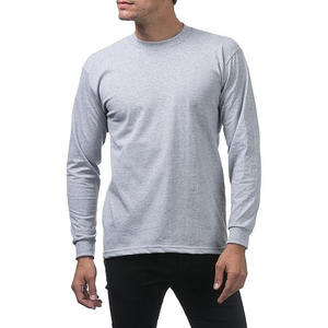 T-shirt à manches longues pour homme, gris, col rond, coupe classique, jersey uni décontracté, impression numérique, tricoté, mélange de coton respirant - Product Image 1