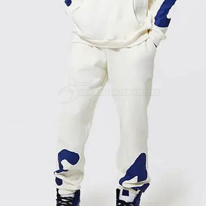 Survêtement Homme Blanc et Bleu Imprimé Lettres Coupe-Vent 2-en-1 Coupe Droite Longueur Entière Streetwear Coton Sweat-shirt et Jogger - Product Image 6