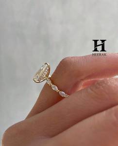 แหวนหมั้นเพชรทรงลูกแพร์เพาะเลี้ยงในห้องปฏิบัติการสุดหรู ทองคำกุหลาบ 14K แหวนแต่งงานทรงฮาโลแบบซ่อนประดับเพชรทรงมาร์คีส์และทรงลูกแพร์ - Product Image 4