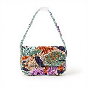 Sac à bandoulière de luxe fait main perlé pour femme, pochette de soirée élégante brodée florale colorée - Product Image 2