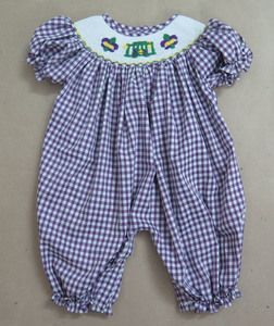 Vestido Infantil Morado a Cuadros con Bordado a Mano al por Mayor - Product Image 4