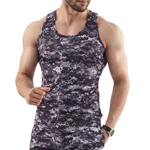 Débardeur décontracté pour homme à imprimé camouflage, col rond, respirant, séchage rapide, coupe sportive, idéal pour l'entraînement et la gym, 100 % coton tricoté - Product Image 2