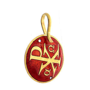 Insignia de cierre de capa de metal con acabado dorado y morado Diseño de letras de forma redonda Alta calidad para precio al por mayor religioso - Product Image 4
