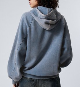Custom Casual Women's Oversized Gray Solid Cotton Acid Wash Crop <b>Top</b> Hoodie Pullover <b>Long</b> <b>Sleeve</b> Drawstring for Autumn Winter - Product Image 2