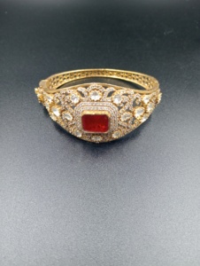 Amaira Jewels Luxury Gold Plated Cuff <b>Bracelet</b> <b>Ruby</b> Diamond Inlay Flower Pattern Classic Women's Wedding Jewelry Everyday Wear - Product Image 4