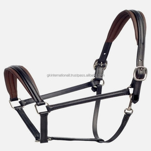 Halter de caballo de cuero acolchado marrón hecho a mano clásico con costuras de borde fuerte y herrajes de latón ajustables de alta resistencia - Product Image 6