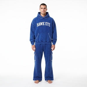 Conjunto de dos piezas de chándal para hombre, oversize, con hombros caídos, corte relajado, lavado ácido, con pedrería personalizada, para invierno y uso casual - Product Image 6