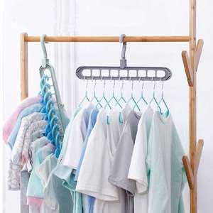 Wholesale Multi-function Hanger Wardrobe Storage Rack Clothes Hanger for Household Colorful <b>Plastic</b> Space Saving Folding 9 in 1 - Product Image 2