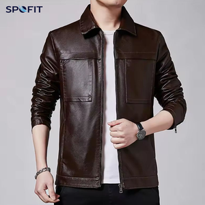 เสื้อแจ็คเก็ตหนัง PU สีดำสำหรับผู้ชาย แบรนด์ SPOFIT สไตล์นักขี่มอเตอร์ไซค์ ปิดด้วยซิป คอปกพับได้ ทรงเข้ารูป เหมาะสำหรับใส่ในฤดูใบไม้ร่วง - Product Image 2