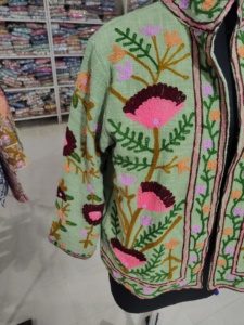Women's Embroidered Floral Jacket Green With Pink And Purple Flowers Long Sleeve Traditional Style <b>gift</b> for her - Product Image 2
