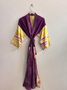 Kimono de Seda para Mujer, Kimono Largo de Seda Sari Reciclada, Kimono Tie Dye Hecho a Mano - Product Image 4