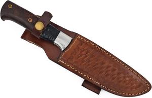 Couteau de chasse Bowie de haute qualité en acier inoxydable Stigma, manche en bois, étui en cuir, lame à pointe fixe, couteau d'extérieur - Product Image 2