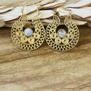 Mast Moving Pendientes de Aro Boho Mandala, Joyería Tribal de Latón para Mujer, Chapados en Oro de 18k, con Filigrana y Piedra Lunar, Venta al por Mayor/OEM/ODM - Product Image 2