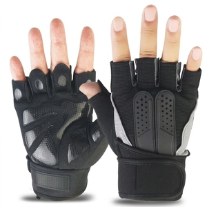 <b>Half</b> Finger Gym Fitness Gloves Black Red Leather Breathable Non <b>Slip</b> Touchscreen Compatible Adjustable Wrist Strap Unisex Weight - Product Image 3