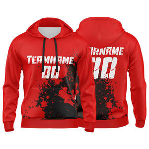 Sweat-shirt à capuche personnalisé avec nom et numéro d'équipe brodés, motif 3D rouge, noir et blanc, design sportif - Product Image 1