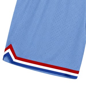 Shorts de basket-ball en mesh sublimé bleu clair et rouge pour hommes, respirants, en polyester, pour l'entraînement et les matchs d'équipe - Product Image 5