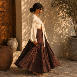 Cotton Natural Waist Tiered Floor-Length Casual <b>Boho</b> Summer Beach Vacation Lightweight A-Line Design Ruffles <b>Skirt</b> - Product Image 3