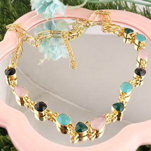 Collier de luxe multi-pierres ajustable, chaîne plaquée or 18 carats, chalcédoine et onyx taillés en forme de losange, bijoux en gros pour fournisseurs - Product Image 5