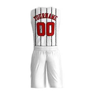 Ensemble de maillots de basket-ball sublimés personnalisés, débardeur sans manches rayé blanc et rouge avec short, unisexe, adulte, vêtements de sport à séchage rapide - Product Image 6