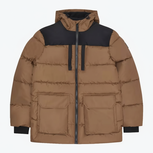 Men's Hooded Puffer Jacket Solid Color Windproof Thick Polyester Casual Zipper Closure Regular Length <b>Winter</b> <b>Coat</b> - Product Image 1