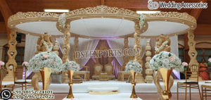 Mandap de Madera Tallado para Bodas Gujarati de Lujo, Diseños Elegantes, Mandap Circular para Bodas Indias, Lagna Vedika, Mandap de Madera - Product Image 4
