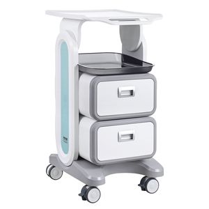 Carrello da Laboratorio a 3 Ripiani con 2 Cassetti e 1 Vassoio Superiore, Carrello Mobile con 4 Ruote Silenziose in Materiale ABS, Carrello Ospedaliero - Product Image 1