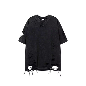 <b>Gothic</b> Oversized Black <b>T</b>-<b>Shirt</b> Short Sleeve With Lace Trim And Ripped Design Custom Logo Front Print Men's Jersey Cotton Top - Product Image 3