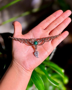 Handmade Gold Plated Macrame Green Stone Leaf Charm Bohemian <b>Adjustable</b> Cord <b>Bracelet</b> for Women - Product Image 1