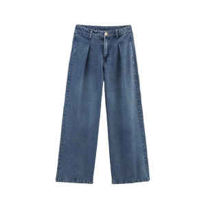 กางเกงยีนส์หุ้มข้อเอวสูงแนววินเทจจับจีบสีพื้นแฟชั่นฤดูใบไม้ผลิ2025ระบายอากาศได้แบบลำลอง - Product Image 2