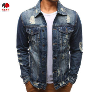 แจ็คเก็ตยีนส์ดีไซน์พิเศษคุณภาพพรีเมียมสำหรับผู้ชาย ปิดด้วยกระดุม พร้อมโลโก้แบบกำหนดเอง - Product Image 1