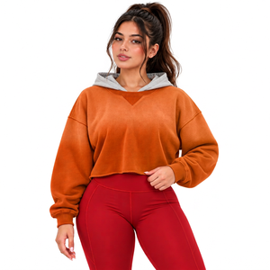 Private Label 400GSM Cropped Hoodie Womens <b>Clothing</b> Brands USA Streetwear Retailers Cotton Fleece Supply - Product Image 2