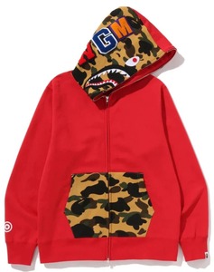 Sudadera con capucha roja de forro polar con cremallera, bolsillo con diseño de tiburón, estilo urbano, unisex, corte holgado, 100% algodón, para invierno, 180g - Product Image 1