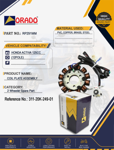 Ensemble de plaque de bobine de stator 12 pôles pour Honda Activa 125cc, qualité export, pour pièces détachées de deux-roues, Inde, Orado - Product Image 4