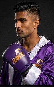 Ensemble de robe de boxe HAWK SPORTS INDUSTRIES MOPK, violet et blanc, satin polyester, robe d'entraînement durable, gants confortables, toutes saisons - Product Image 4