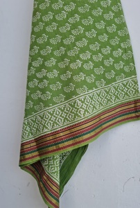 Green Hand Block Print With Zari Border Cotton Sarong Boho Beach Wrap Pareo Lightweight <b>Cover</b> <b>Up</b> Indian Printed Scarf - Product Image 3