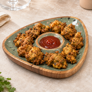 Bandeja de lujo para servir aperitivos y salsa de madera de mango esmaltada |   Plato de Aperitivos Hecho a Mano con Sección para Salsas, Ideal para Fiestas y Cenas - Product Image 4