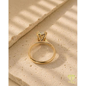 Bague solitaire en diamant de laboratoire taille coussin, or jaune 14 carats, élégante, pour fiançailles et mariage, pour femme, vente en gros - Product Image 3