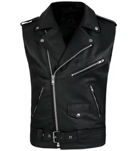 Chaleco de Motocicleta Reversible de Cuero Genuino Resistente al Viento con Cierre de Cremallera, Estilo Motero de Invierno, Fabricante de Chalecos Personalizados OEM - Product Image 1