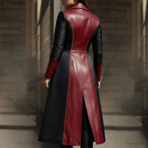 Abrigo largo de piel sintética rojo y negro para mujer, hecho a mano, estilo gótico, para festivales, 2026 - Product Image 2