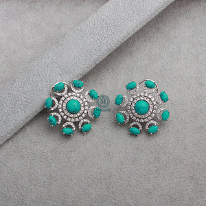 Raaya Rose Gold & Platinum Plated Geometric Pearl and Diamond Stud Earrings - Product Image 1