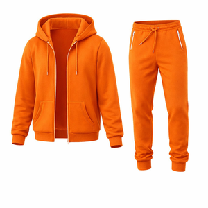 Conjunto Deportivo de Invierno para Hombre, Sudadera con Capucha de Forro Polar Naranja, Pantalones Deportivos, Ropa Deportiva para Gimnasio, Fitness y Entrenamiento, con Logotipo Personalizado - Product Image 2