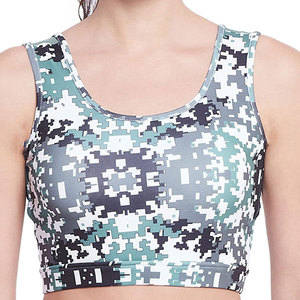 FITME SPORTS Women's Solid/Plaid Print Breathable Racerback Sports Bra Sheer <b>Layer</b> Medium Support Spandex/Nylon Yoga Workout <b>Top</b> - Product Image 2