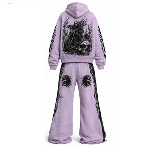 Conjunto de chándal unisex con estampado de calavera gótica y motocicleta, con capucha y cremallera, pantalones largos, ajuste holgado, para otoño - Product Image 3