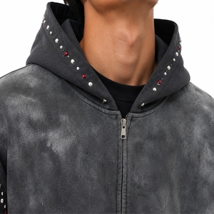 Sweat à capuche zippé premium pour homme, style streetwear, coupe oversize, effet délavé, mode urbaine, sweat à capuche graphique épais pour homme - Product Image 6