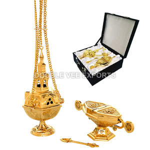 Brass Censer with Boat, Spoon & Velvet Box | <b>Church</b> <b>Incense</b> Set - DOUBLE VEE EXPORTS - Product Image 4