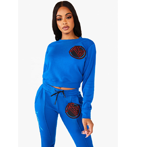High Quality Embroidered Logo Women's Crewneck Crop Top 2 Piece Set Track Suits Pullover <b>Slim</b> Fit <b>Leggings</b> Sweat Suits For Women - Product Image 4