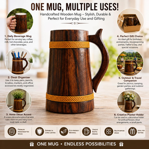 Jarra de Cerveza de Madera con Asa para Bar en Casa, Taza de Madera Hecha a Mano Estilo Vintage, Jarra de Cerveza para Fiestas y Festivales, Utensilios de Bar - Product Image 4