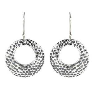 Oxidized Finish 925 Sterling Silver Hoop Earrings for Women Handmade Textured <b>Round</b> Statement Jewelry - Product Image 1