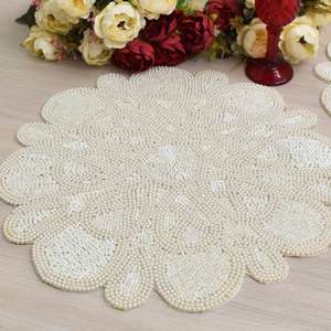 Set de table écologique en polyester et coton, motif lapin bohème, perles de rocaille brodées, diamètre 300 mm, accessoire de travail de perles DIY - Product Image 2
