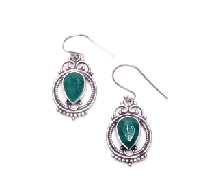 Boucles d'oreilles pendantes en émeraude artisanale, argent sterling 925, bijoux à porter au quotidien, cadeau pour elle - Product Image 3